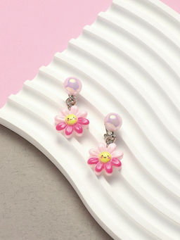 Серьги-клипсы детские «Выбражулька» цветок с жемчужиной, розово-белые