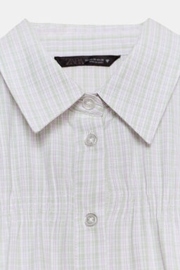 CAMISA CUADROS POPEL?N EL?STICO / Verde / Crudo - Zara фото 5