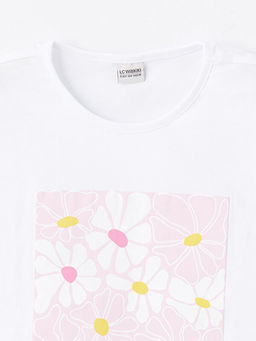 Bisiklet Yaka ?i?ekli K?sa Kollu K?z ?ocuk Ti??rt - Waikiki фото 3