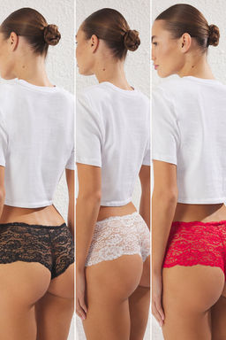 Trendyolmilla Siyah-Beyaz-K?rm?z? 3lu Paket Dantel Kurdele/Fiyonklu Hipster Orme Kulot THMSS25KU00033  фото 2