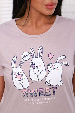 Костюм с брюками, принт, розово-бежевый (935-1)