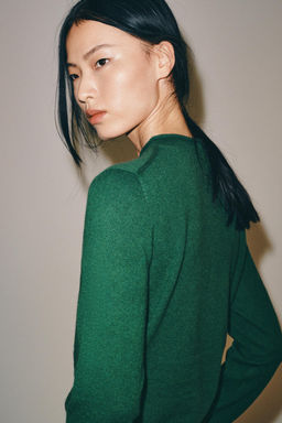 CHAQUETA 100% CASHMERE CUELLO PERKINS / Verde - Zara фото 3
