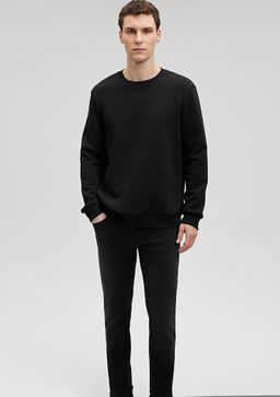 Mavi Logo Baskl Kaponlu Siyah Sweatshirt