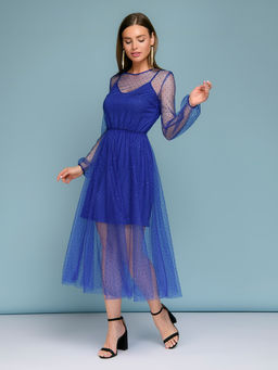 Платье синего цвета длины миди со стразами - 1001dress фото 2