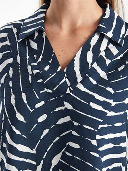 Polo Yaka Desenli Kad?n Bluz