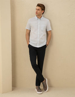 Lacivert Slim Fit Kanvas _izgili Pantolon