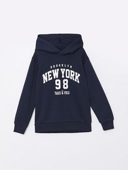 Kap??onlu Bask?l? Uzun Kollu Erkek ?ocuk Sweatshirt