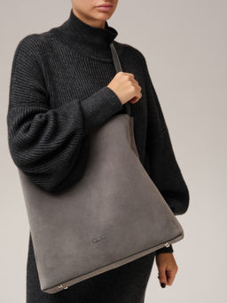 Замшевая сумка шоппер Olga DBR 30948 серый замок  фото 3