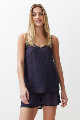 Trendyolmilla Lacivert Y?ld?z Desenli Ip Ask?l? Viskon Sortlu Dokuma Pijama Tak?m? THMSS24PT00189