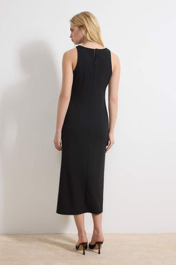 Siyah Dugme Detayl? Midi Dokuma Elbise TWOSS26EL00083