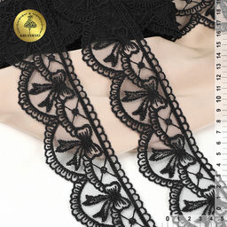 Кружево на сетке KRUZHEVO матовая нить с бантиками арт.TR.635 шир.60мм цв.черный уп.10м