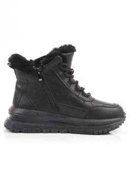 04-WG044-1M BLACK Кроссовки зимние женские (натуральная кожа, 100% шерсть)