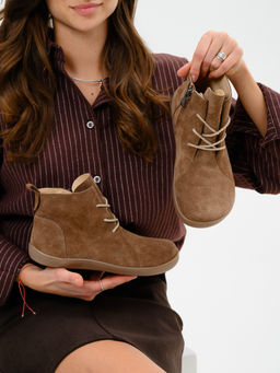 Босоногие ботинки 352.К.NATAbr.Серо-коричневая замша/кожаная подкладка