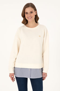 Kad_n Krem G_mlek Detayl_ Bisiklet Yaka Sweatshirt