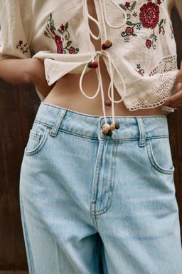 JEANS Z1975 WIDE LEG TIRO MEDIO RAYA PLANCHADA / Azul claro - Zara фото 3