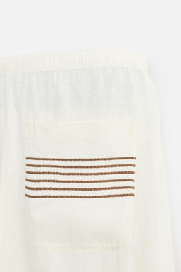 100% LINEN EMBROIDERED TROUSERS - Zara фото 9