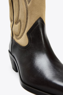 COMBINED LEATHER EMBROIDERED BOOTS - Zara фото 9