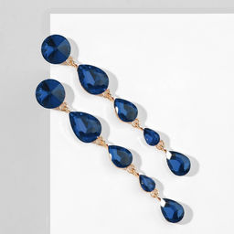 Серьги висячие со стразами Драгоценность капли, цвет синий в золоте, 9,5см - Queen fair фото 2