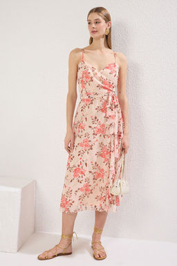 TRENDYOLMILLA Mavi Animal Desenli Etegi Volanl? Sifon Astarl? Midi Dokuma Elbise TWOSS24EL00536  фото 2