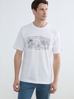 Bisiklet Yaka Bask?l? Penye Erkek Ti??rt