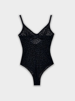 Боди женское черное с леопардовым принтом из сетки - Mark formelle фото 12