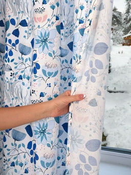 Штора набив. Голубой лотос тесьма п/лен 145*260 см. - Лен поволжья фото 4