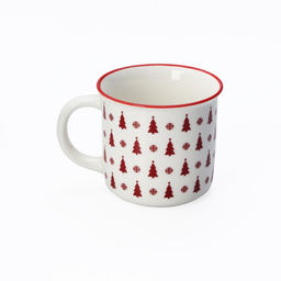 Кружка новогодняя Доляна «Ёлочки», 380 мл, для чая, фарфор, 13×10×8.7 см, белая