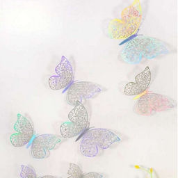 Топперы для декора Бабочки, 12 штук, голография, серебряный