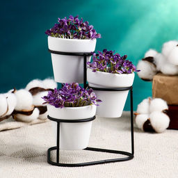 Набор кашпо для цветов «Трио», керамика, на подставке, белый, 3 шт.