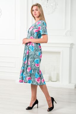 Платье женское с рукавами из кулирки Шейла пион на сером - Амадэль фото 4