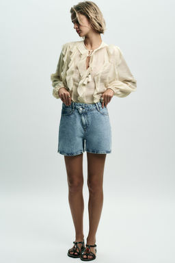 Z1975 HIGH-WAIST CROSSOVER WAIST DENIM SHORTS - Zara фото 17
