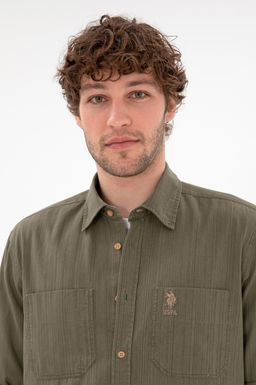 Мужская открытая рубашка с длинным рукавом хаки 1 бесплатно для 1 зоны в рубашках - U.s. polo assn фото 2