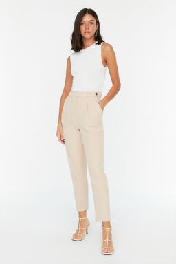Ekru Bisiklet Yaka Crop Bluz TWOSS21BZ0098