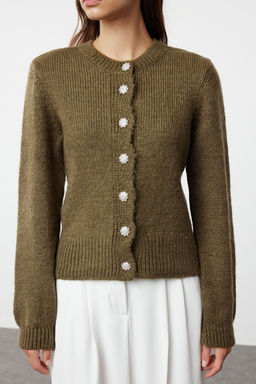 TRENDYOLMILLA Antrasit Yumusak Dokulu Mucevher Dugmeli Ceket Gorunumlu Triko H?rka TWOAW21HI0034  фото 4