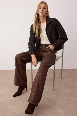 Kahverengi Y?lan Desenli Yuksek Bel Wide Leg Jeans TWOAW26JE00153