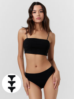 Трусы бразилиана женские черные в наборе, 3 шт