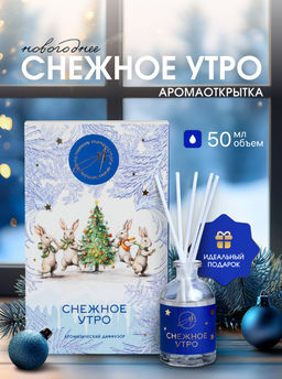 Новогодний ароматический диффузор Снежное утро, с открыткой и палочками, для дома, 50 мл