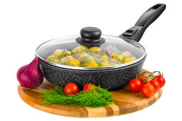 Сковорода глубокая 22 см ГАРМОНИЯ ВКУСА Черный мрамор С КРЫШКОЙ ф22, с/р,43*23*10,5 см - Elan gallery фото 3
