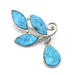 Брошь бирюза (имитация) 35*32мм Радуга камня