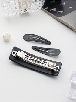 Цена за 6 шт. Набор для волос QF «Элери», 3 резинки 6 см, автомат 8 см, 2 невидимки 4.5 см, чёрный