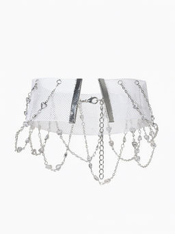 Колье "Прозрачное" тренд, сердце, медь, цвет белый в серебре, L=30см+удл