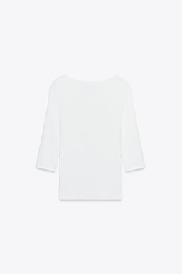 COTTON BOAT NECK T-SHIRT - Zara фото 7