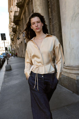 SATIN BLOUSE WITH THIN BELT