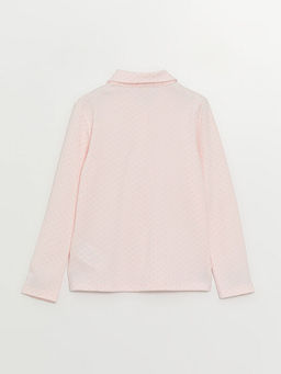 Polo Yaka Kendinden Desenli Uzun Kollu K?z ?ocuk Ti??rt