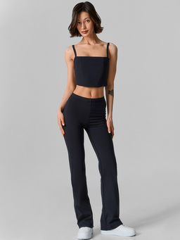 Брюки-клеш спортивные женские черные с высокой посадкой