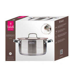 Кастрюля из нержавеющей стали "Experience" 2,9л, д20см, h10,3см, s0,6мм, дно д18,7см, s4мм, стеклянная крышка с широким силиконовым ободом и сливом, пароотовод, капсулированное дно, полировка внешняя - матовая, внутренняя - матовая, ручки из нержавею