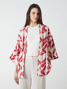?al Yaka Desenli Oversize Kad?n Kimono