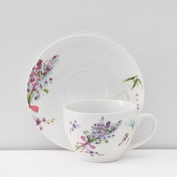Сервиз чайный Доляна Лаванда, 12 предметов: 6 чашек 250 мл, 6 блюдец d=15 см, фарфор, белый
