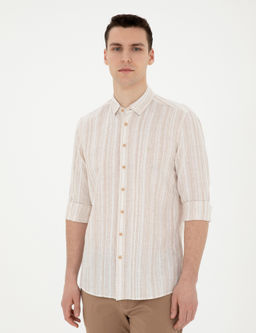 Рубашка Regular Fit коричневая льняная смесь