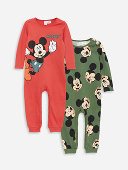 Bisiklet Yaka Uzun Kollu Mickey Mouse Bask?l? Erkek Bebek Tulum 2li